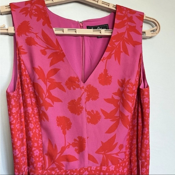 Sam Edelman Sz XS Dress Botanical Tiered Pink Coral Ruffle Midi Wedding Party EC - Picture 5 of 16